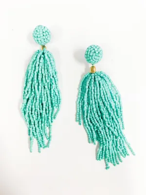 Aqua Beaded Tassel Earrings
