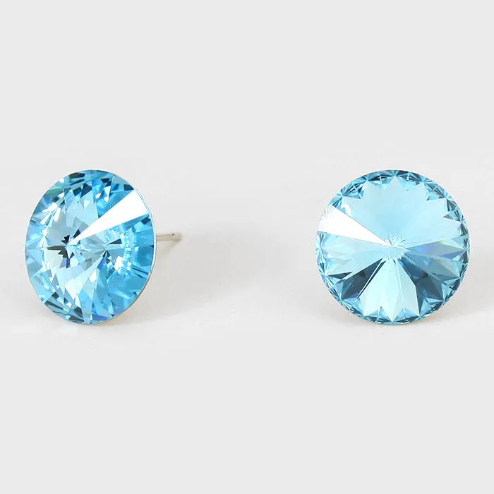 Aqua Small Round Crystal Stud Earrings | 15mm = 0.59" | 114064