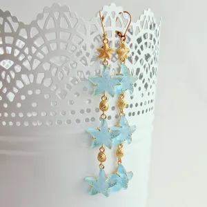 Aqua Venetian Glass Shellfish Long Earrings- Meribella Duster Earrings