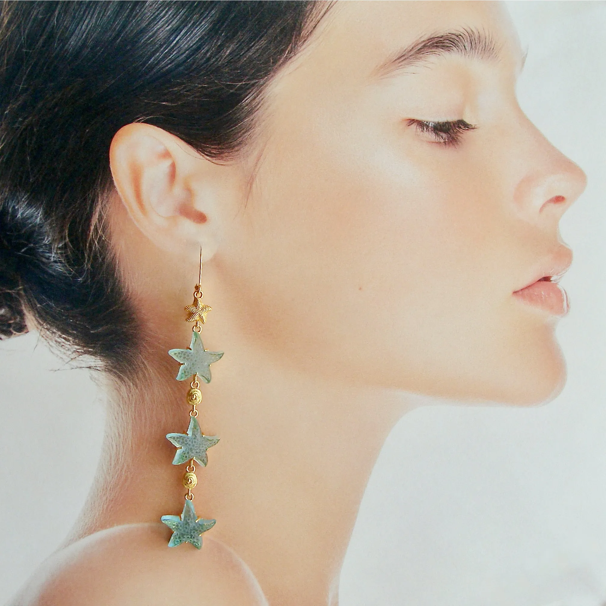 Aqua Venetian Glass Shellfish Long Earrings- Meribella Duster Earrings