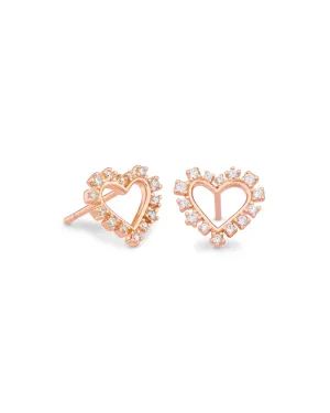 Ari Heart Rose Gold Stud Earrings In White Crystal