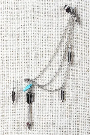Arrow And Fletching Chained Cuff Earrings