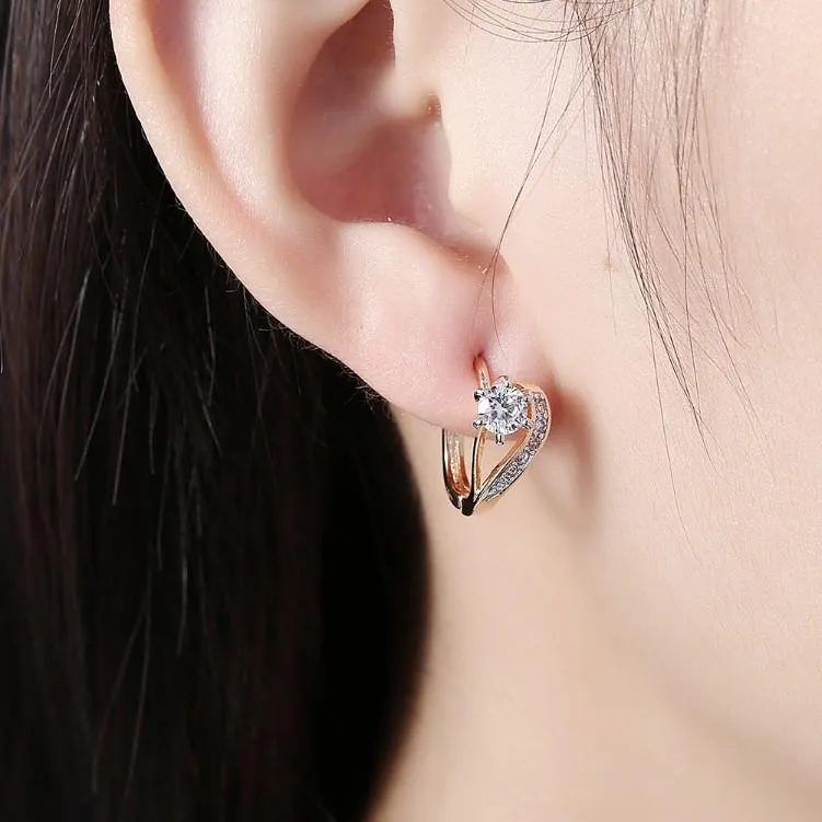 Austrian Crystal Heart Earrings in 18K Gold Plating - Hypoallergenic & Comfort Fit