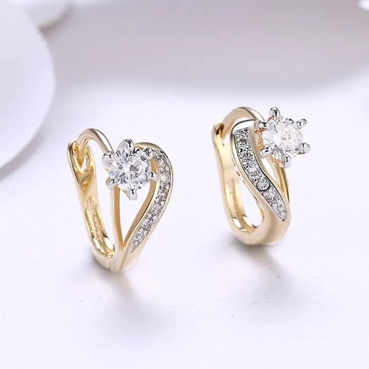 Austrian Crystal Heart Earrings in 18K Gold Plating - Hypoallergenic & Comfort Fit