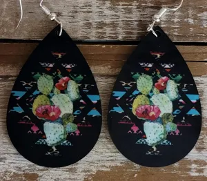 Aztec Cactus Wood Earrings