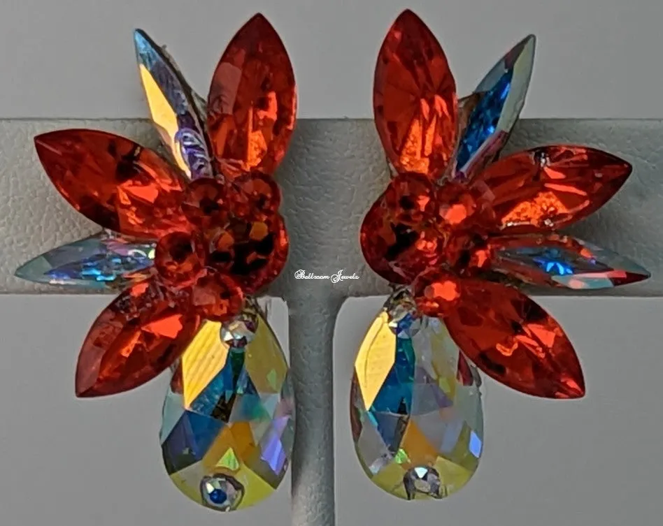 Ballroom Crystal Pear spray earring in Hyacinth orange