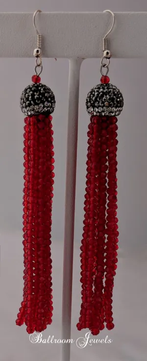 Ballroom Red bead Tassel drop earrings