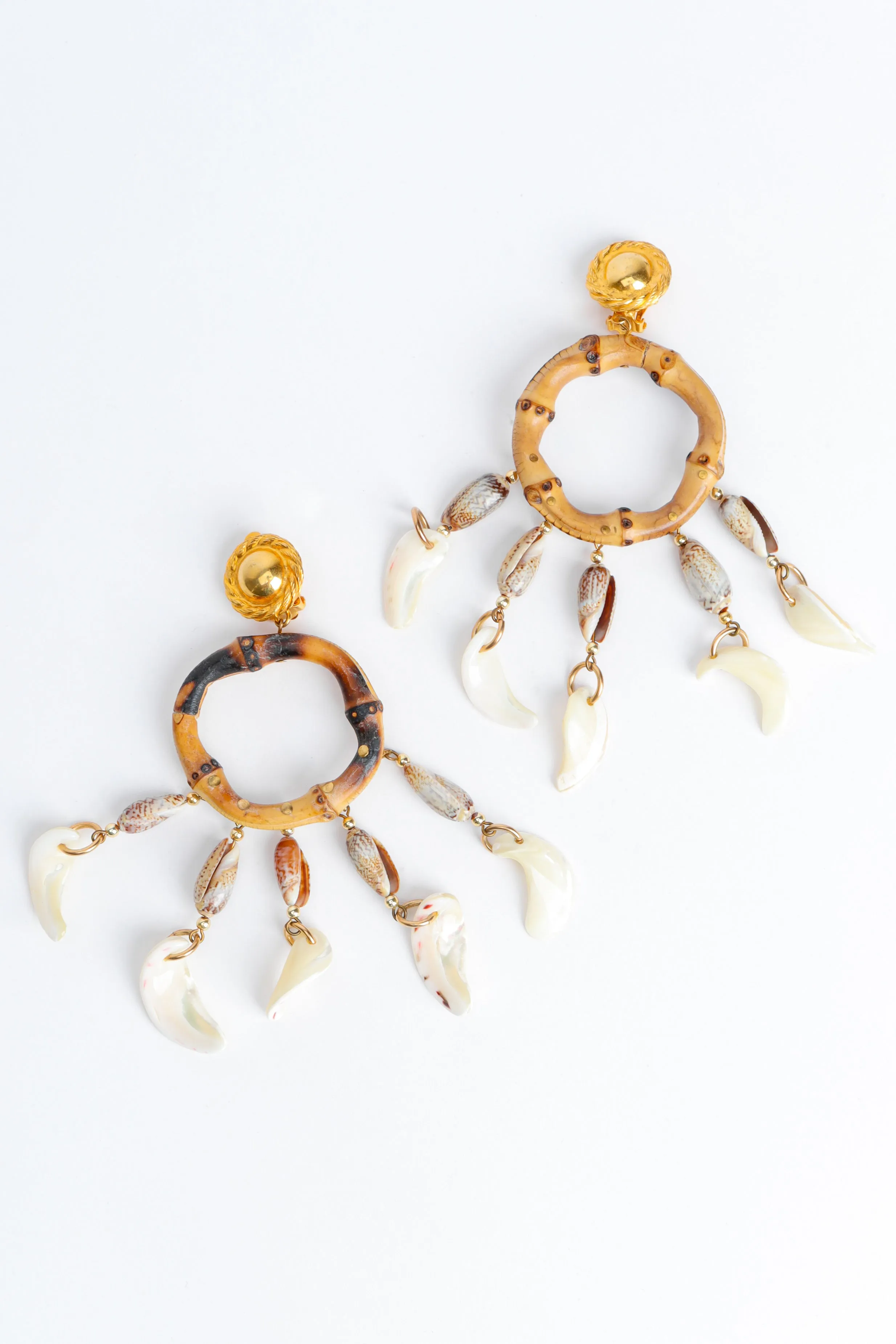 Bamboo Hoop Shell Fringe Earrings