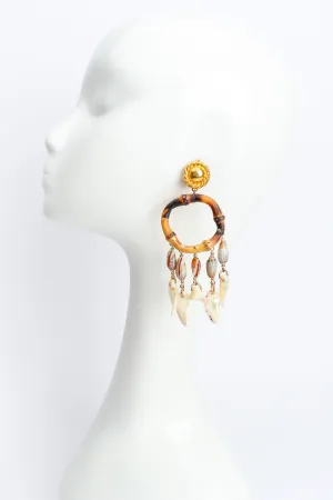 Bamboo Hoop Shell Fringe Earrings