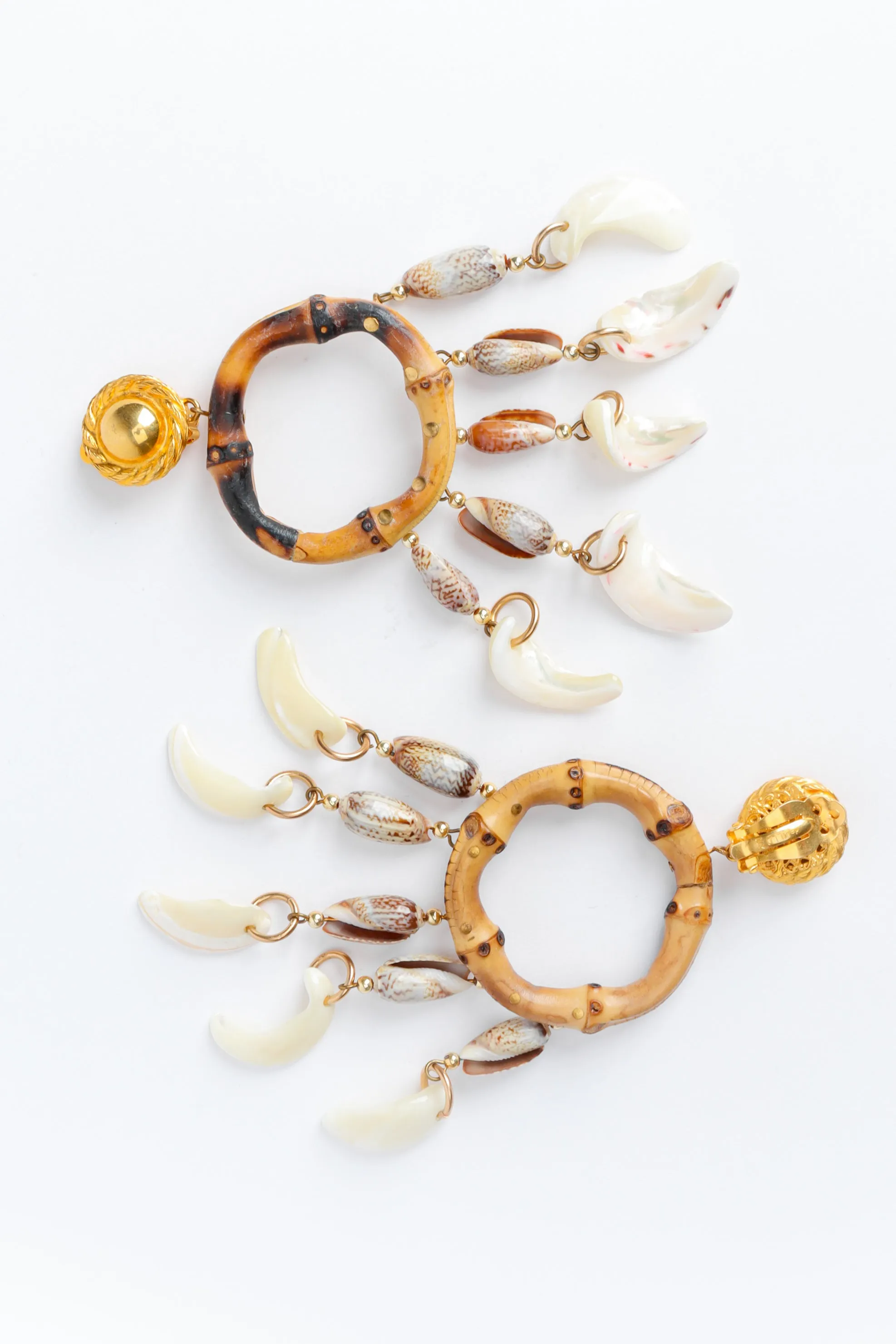 Bamboo Hoop Shell Fringe Earrings