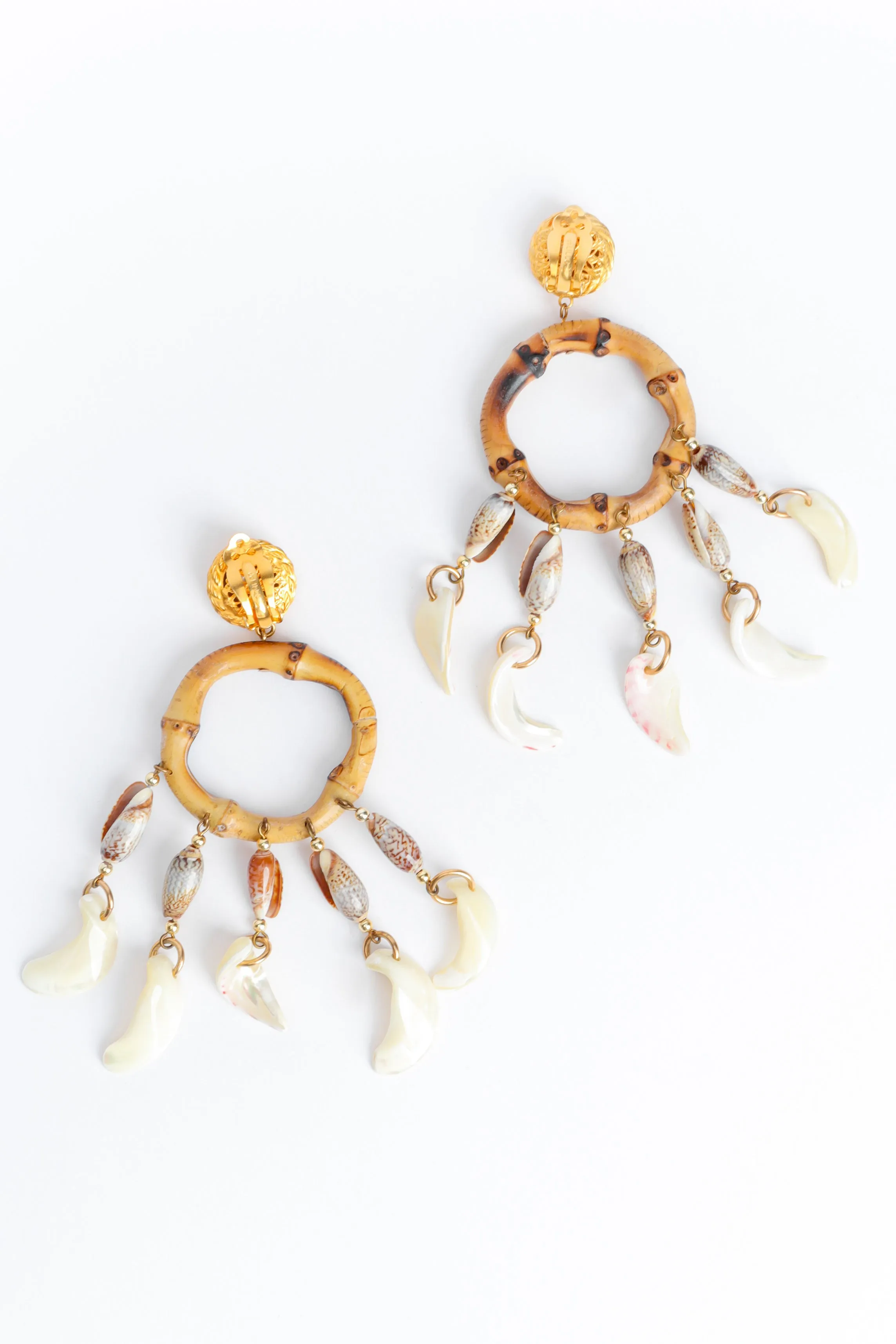 Bamboo Hoop Shell Fringe Earrings