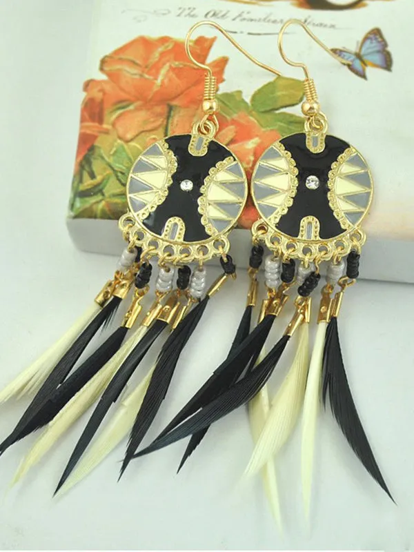 Baroque Feather Contrast Tassel Earrings