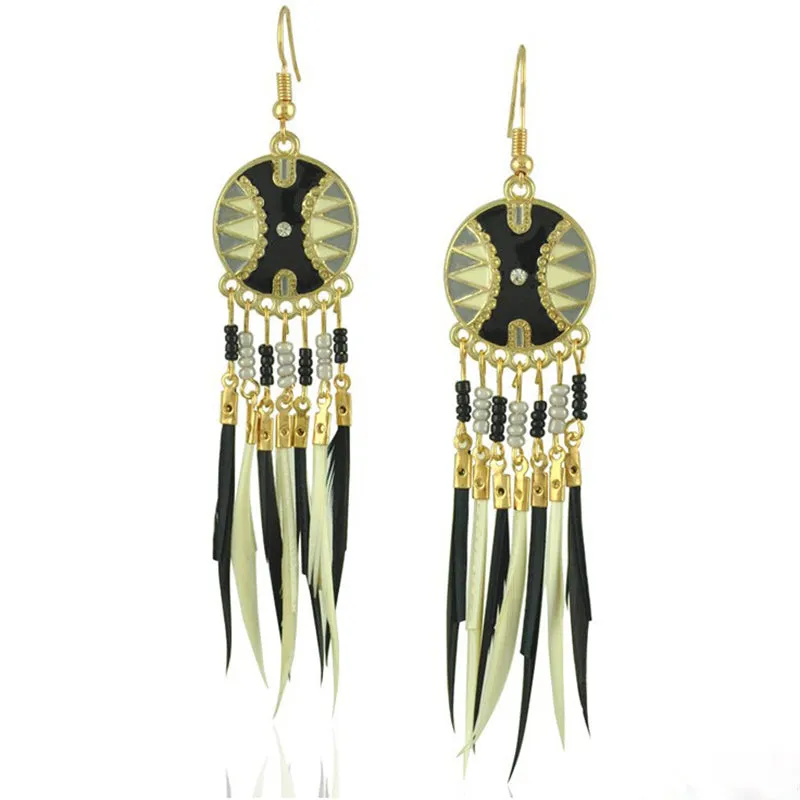 Baroque Feather Contrast Tassel Earrings