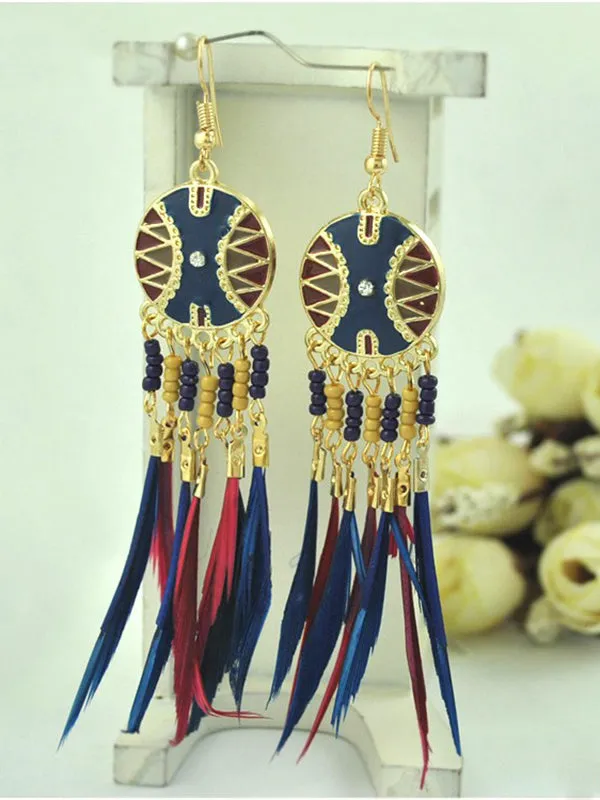 Baroque Feather Contrast Tassel Earrings