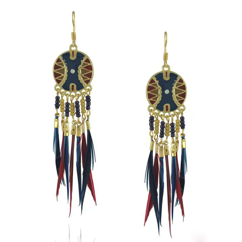 Baroque Feather Contrast Tassel Earrings