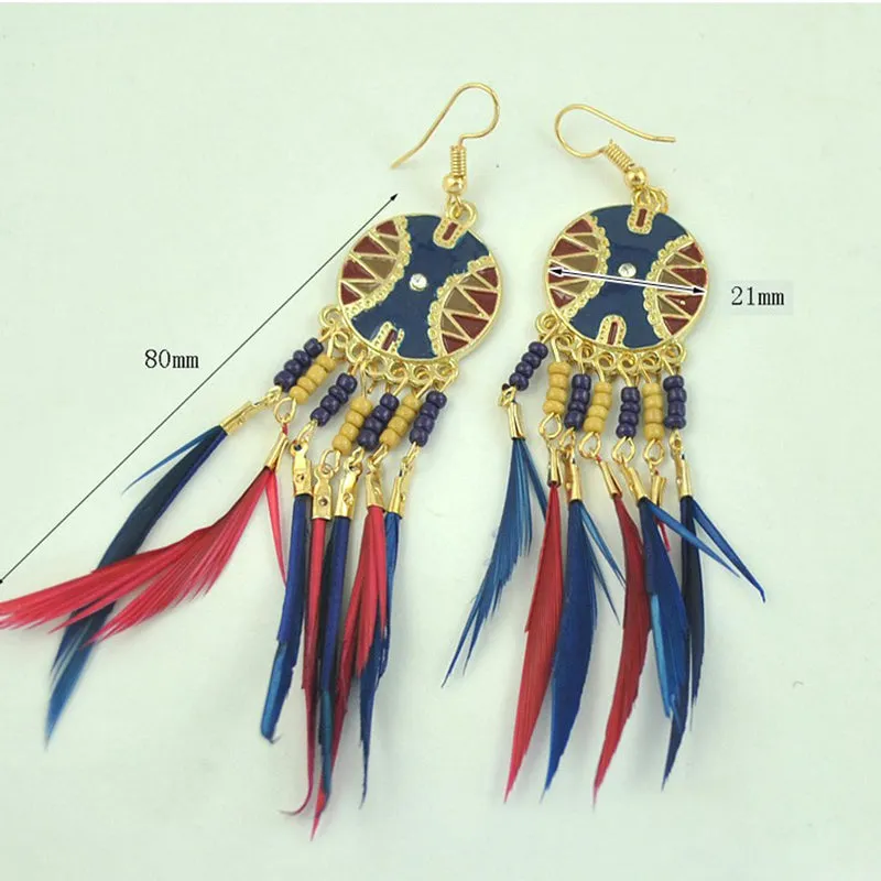 Baroque Feather Contrast Tassel Earrings