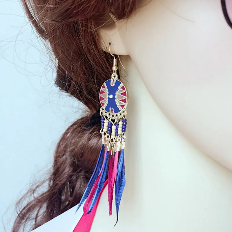 Baroque Feather Contrast Tassel Earrings