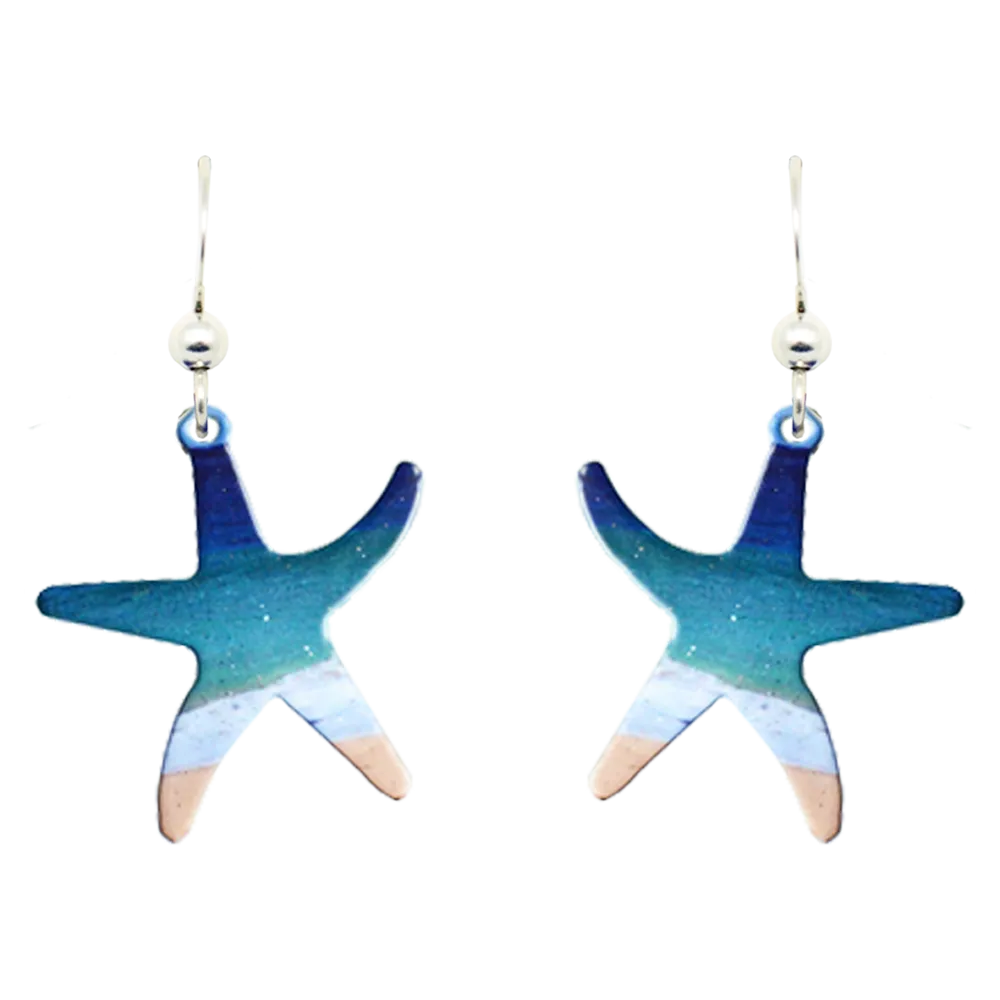 Beach Starfish Earrings, Sterling Silver Earwires, Item# 1573