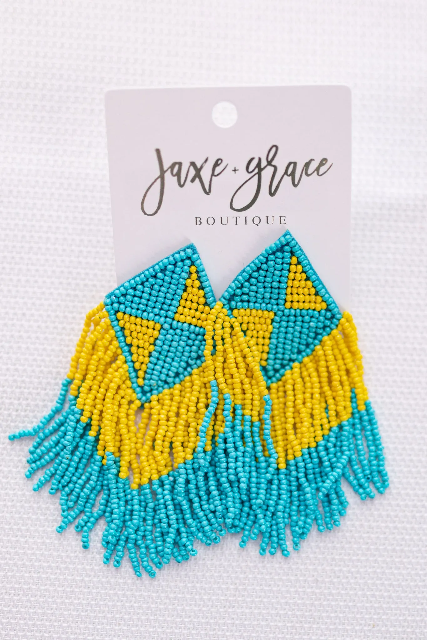 Bead Triangle Pattern Tassel Earrings, VARIOUS