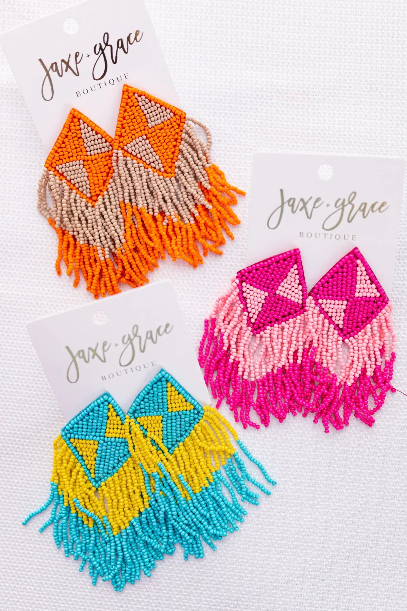 Bead Triangle Pattern Tassel Earrings, VARIOUS