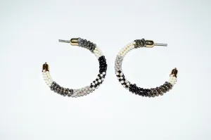 Beaded Black & Gray Hoops