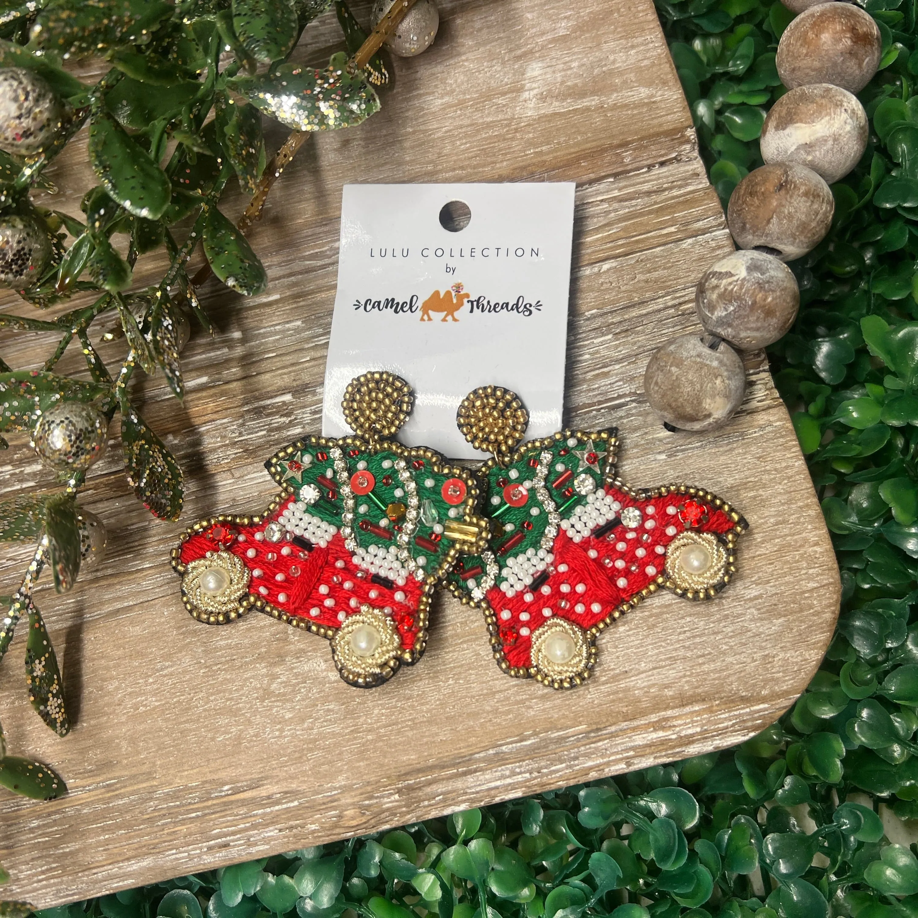 Beaded Christmas Car Earrings