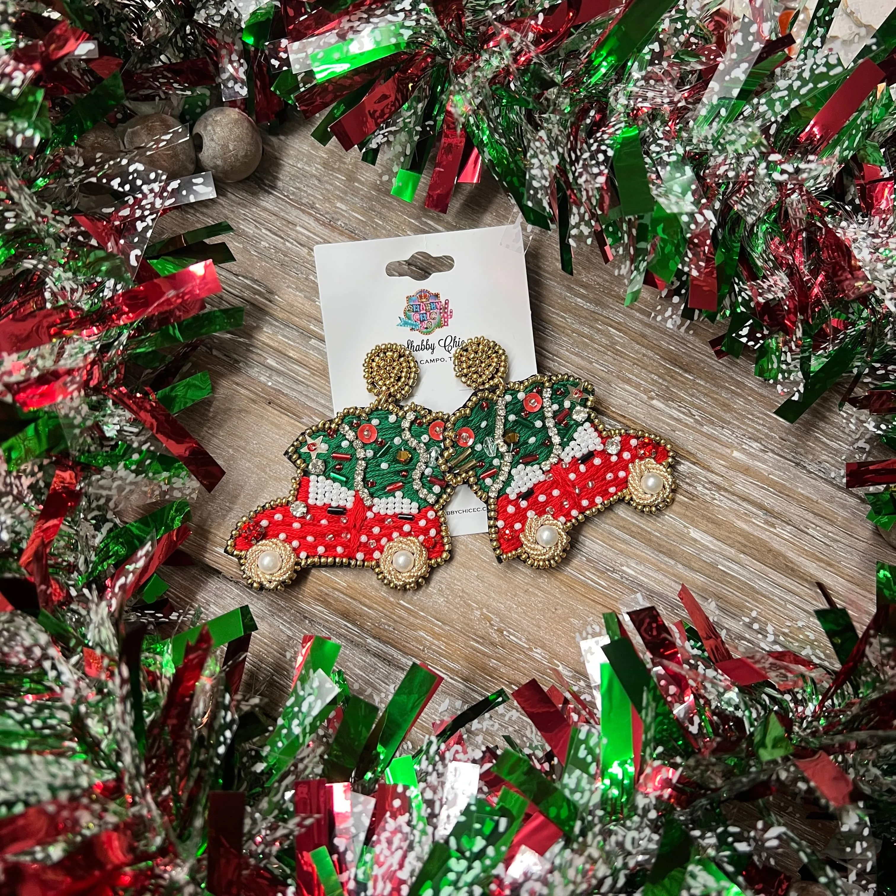 Beaded Christmas Car Earrings