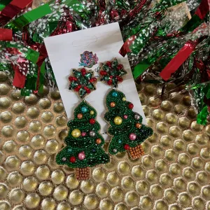 Beaded Christmas Tree with Pearl Earrings