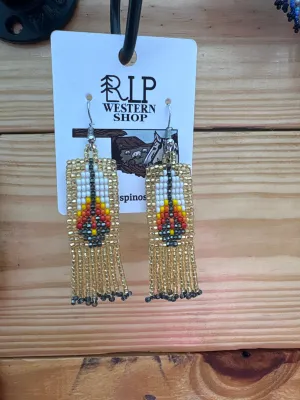 Beaded Feather Earrings- gold