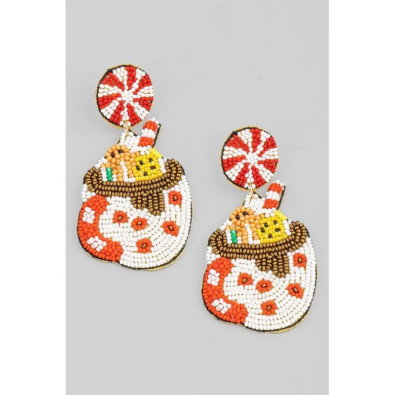Beaded Hot Chocolate Candy Cup Christmas Earrings.