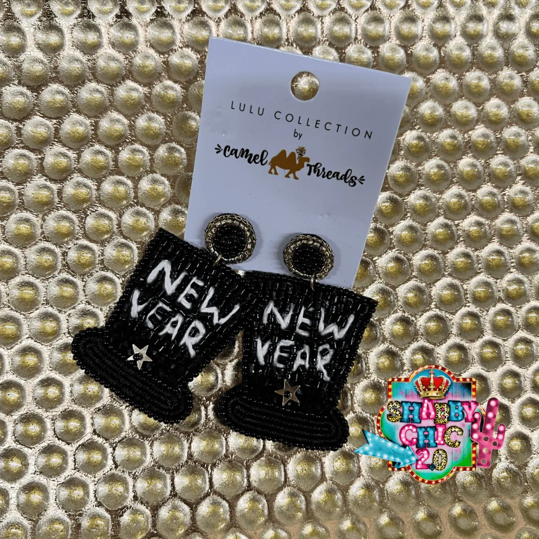 Beaded New Year's Hat Earrings