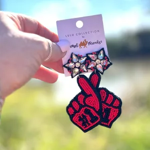Beaded No 1  Earrings - Red/Black