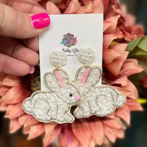 Beaded Pearl Bunny Earrings