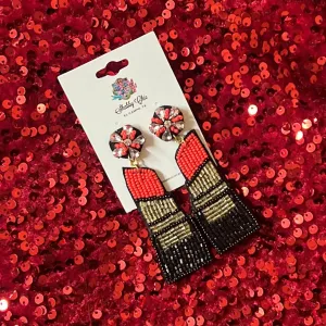 Beaded Red Lipstick Earrings