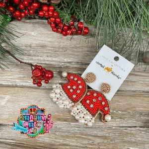 Beaded Red Santa Hat Earrings