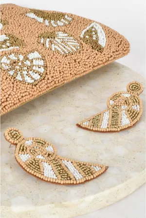 Beaded Sea Shell Earring Camel