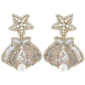 Beaded Starfish Post & Scalloped Sea Shell Dangle Earrings