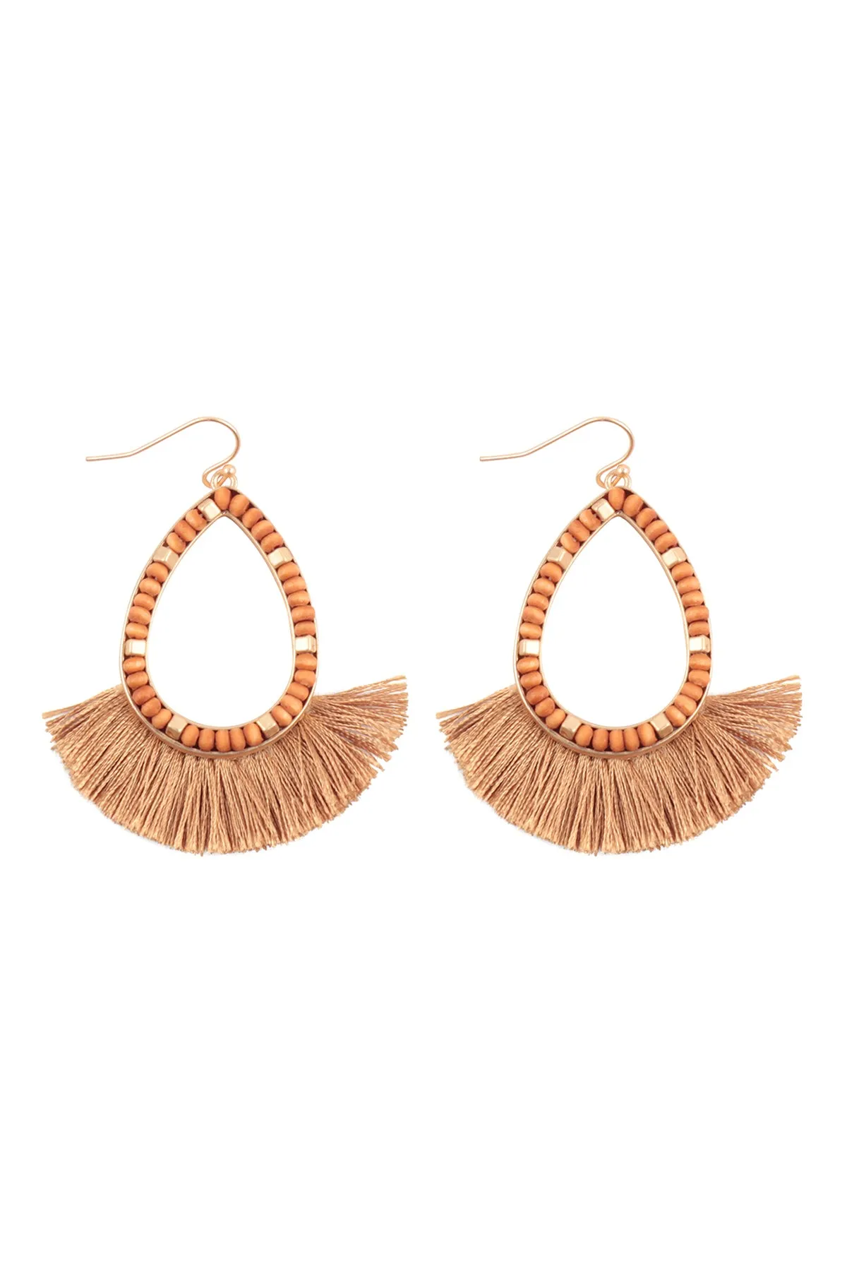BEADED TEADROP WITH FAN FRINGE EARRINGS