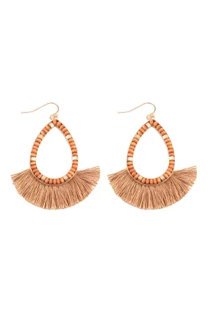 BEADED TEADROP WITH FAN FRINGE EARRINGS