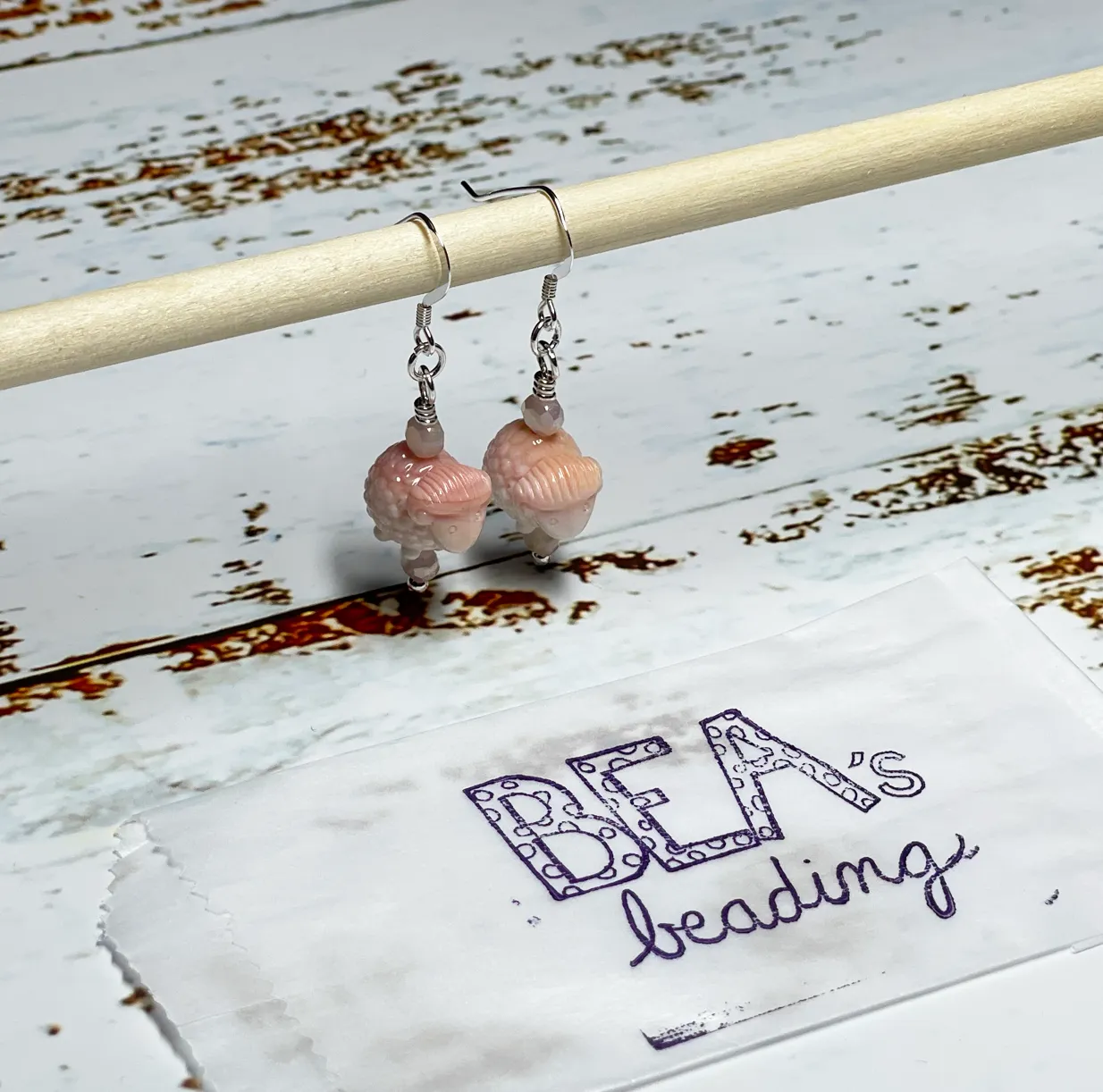Bea's Beading Sheepie Conch Handmade Earrings