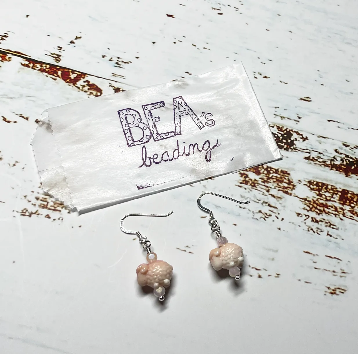 Bea's Beading Sheepie Conch Handmade Earrings