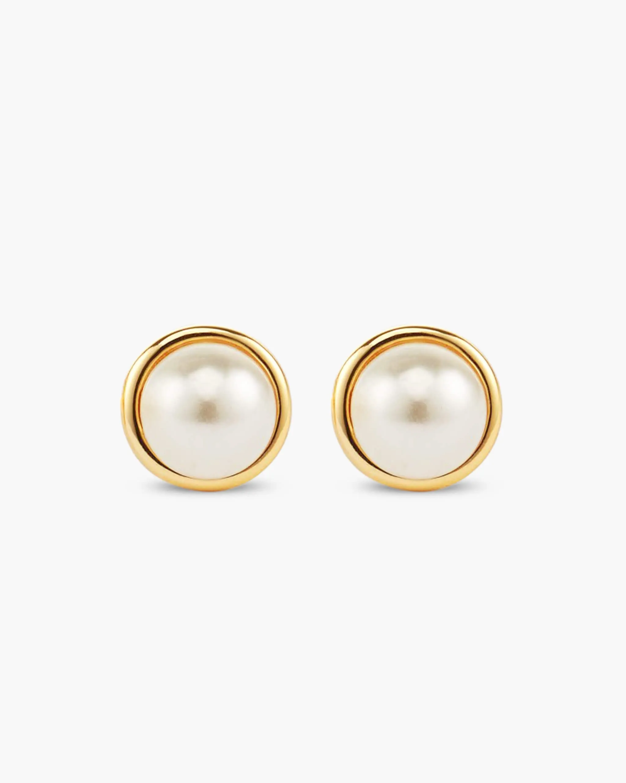 Bezeled Pearl Stud Earrings - Gold