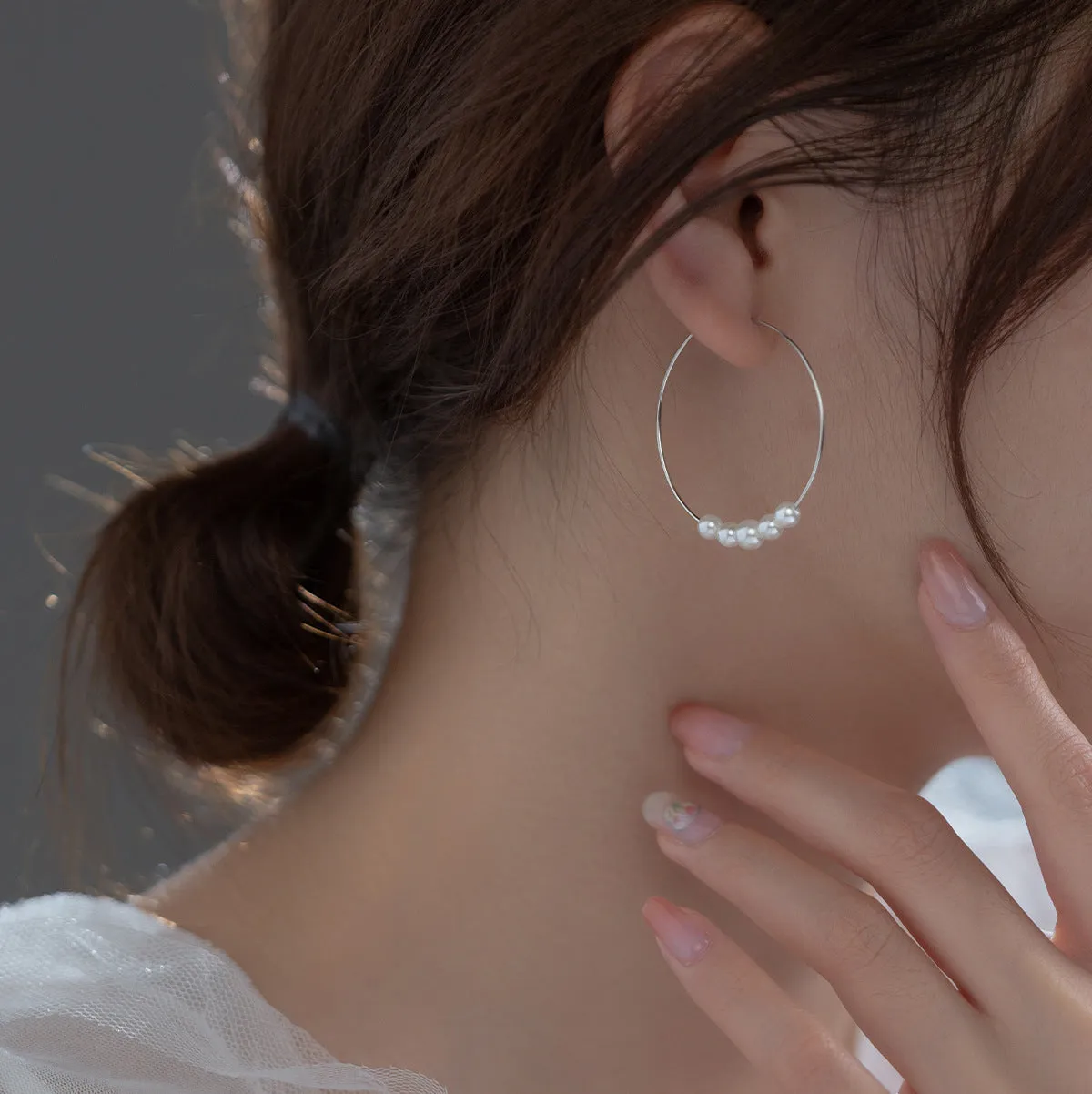 Big Pearl Hoop Earrings-SH052