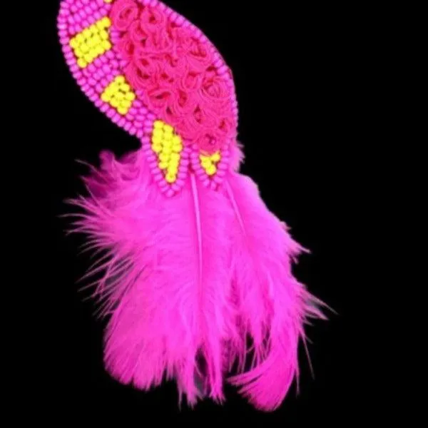 Bird Pink Seed Bead Feather Earrings