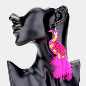 Bird Pink Seed Bead Feather Earrings