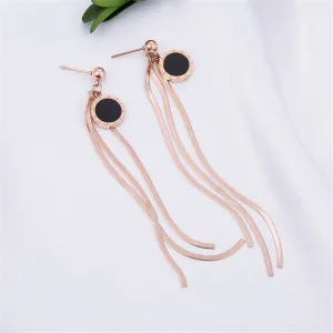 Black & 18K Rose Gold-Plated Roman Numeral Tassel Drop Earrings