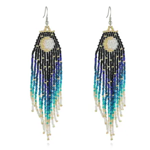 Black & Blue Howlite Sun Tassel Drop Earrings