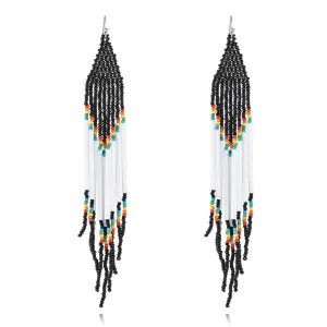 Black & White Tassel Beaded Drop Earrings