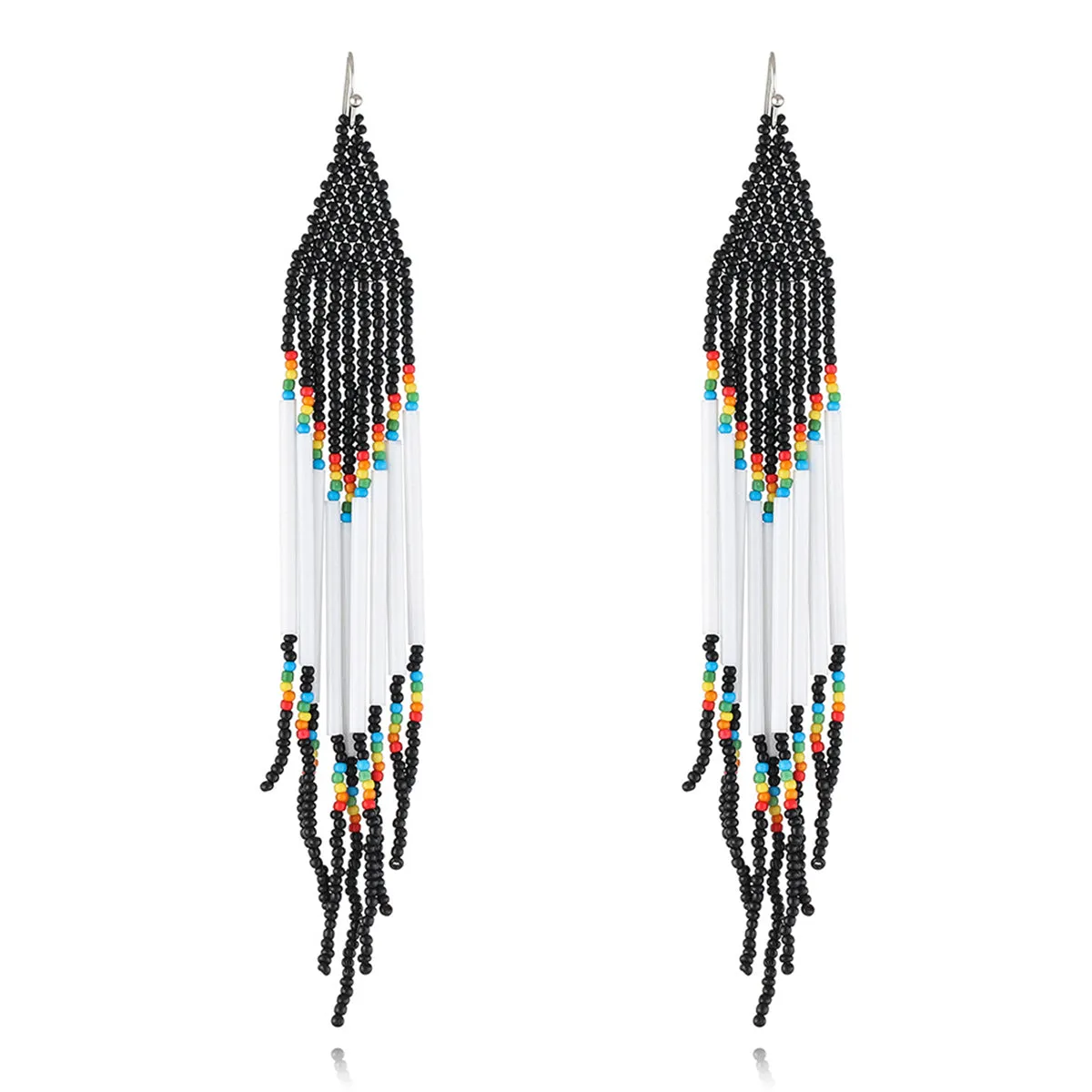 Black & White Tassel Beaded Drop Earrings