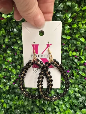 Black Beaded Hoop Earrings